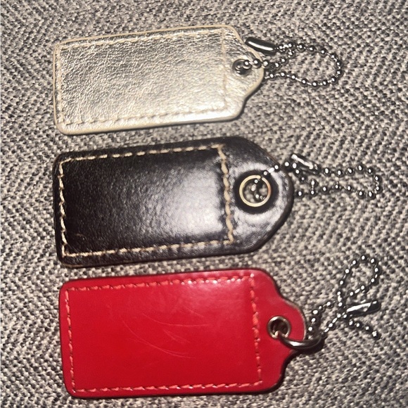 Coach Trio Leather Keychain Set in Silver, Black, and Red - Picture 3 of 3
